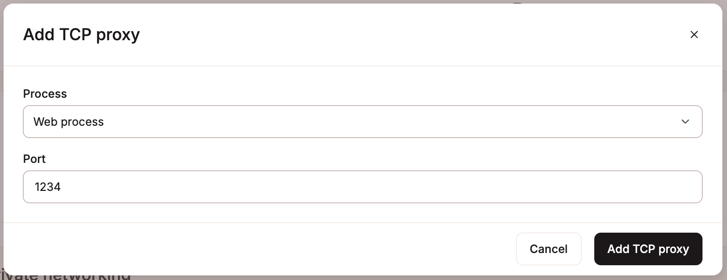 Choose the process and add a port for the TCP proxy.
